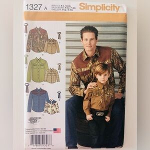 Western shirt for men and boys Uncut simplicity sewing pattern szSML chest 22-44